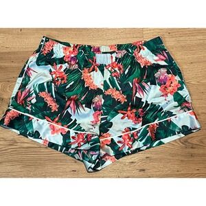 Victorias Secret Satin Pajama Shorts Tropical Floral Print Green Pink Medium